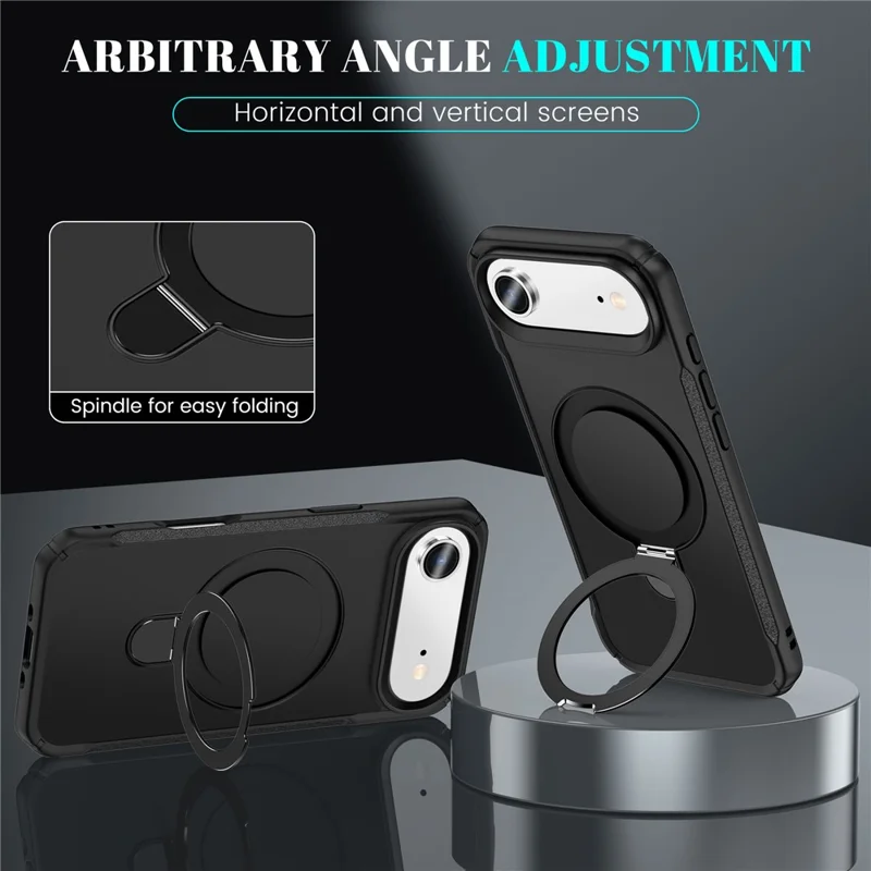 For iPhone Air Shockproof Case TPU + PC Phone Cover Compatible with MagSafe Rotating Kickstand - Black