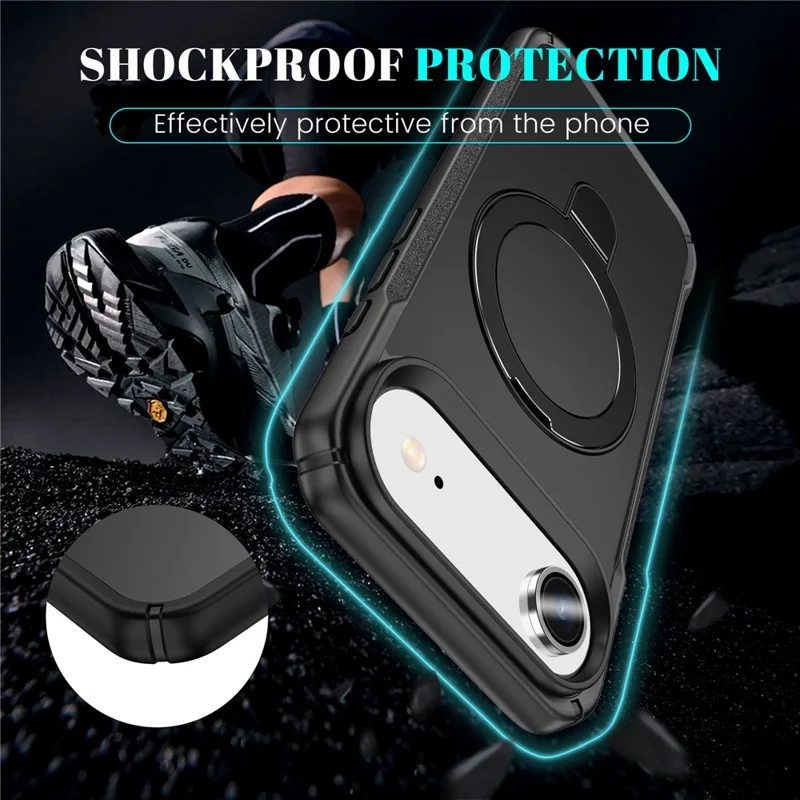 For iPhone Air Shockproof Case TPU + PC Phone Cover Compatible with MagSafe Rotating Kickstand - Black