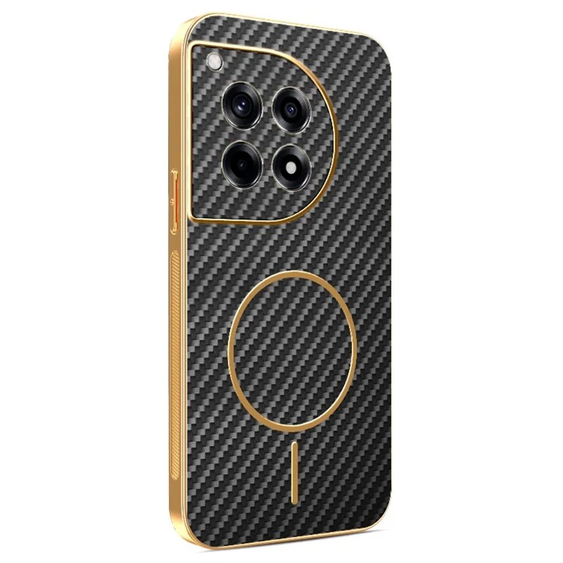 For OnePlus Ace 3 5G  /  12R 5G Phone Case Carbon Fiber Textured Electroplated TPU Back Cover - Black