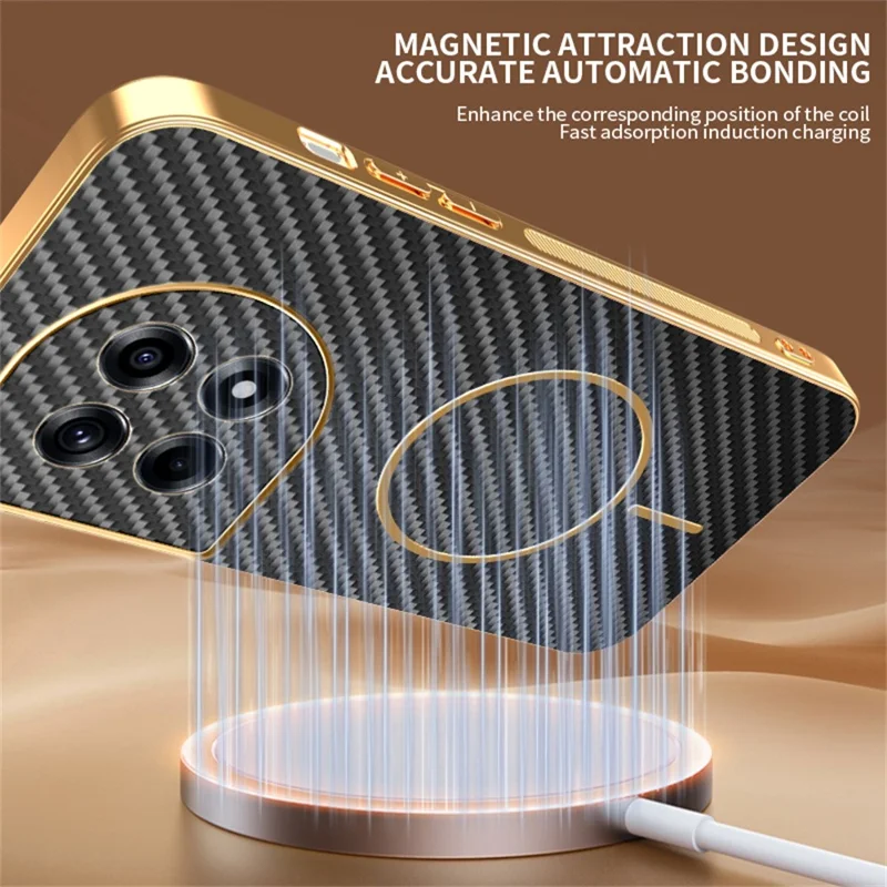 For OnePlus Ace 3 5G  /  12R 5G Phone Case Carbon Fiber Textured Electroplated TPU Back Cover - Black