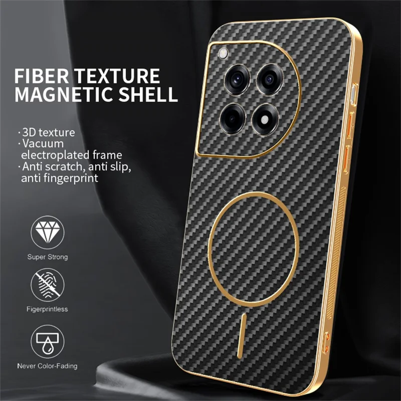 For OnePlus Ace 3 5G  /  12R 5G Phone Case Carbon Fiber Textured Electroplated TPU Back Cover - Black