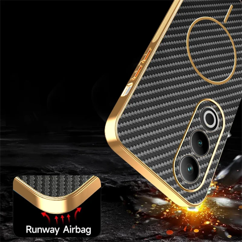 For OnePlus Ace 3V 5G Phone Case Carbon Fiber Textured Electroplated TPU Back Cover - Black