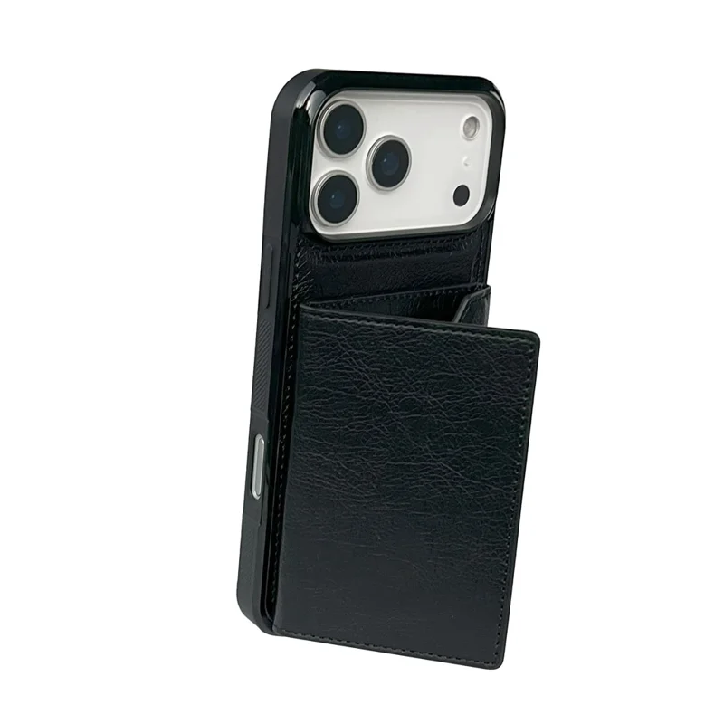 For iPhone 17 Pro Case Card Bag Kickstand TPU + PU Phone Cover - Black