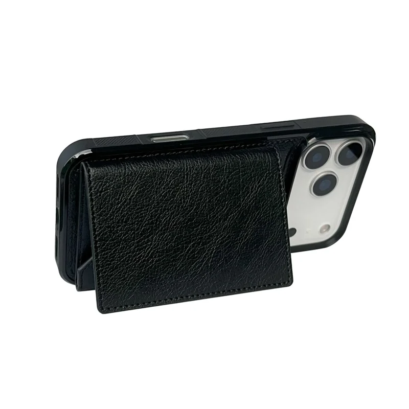 For iPhone 17 Pro Case Card Bag Kickstand TPU + PU Phone Cover - Black