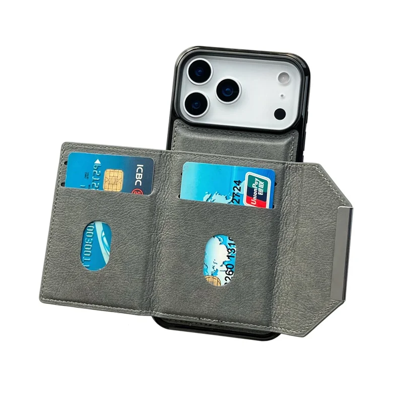 For iPhone 17 Pro Max Case Card Bag Kickstand TPU + PU Phone Cover - Grey