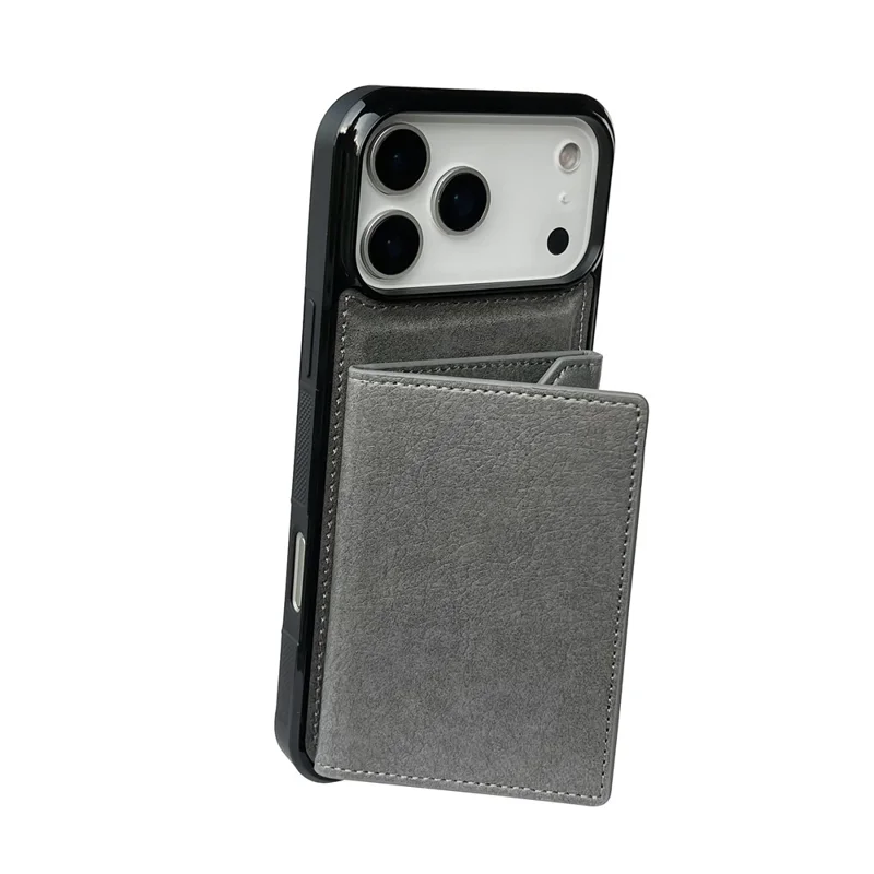 For iPhone 17 Pro Max Case Card Bag Kickstand TPU + PU Phone Cover - Grey