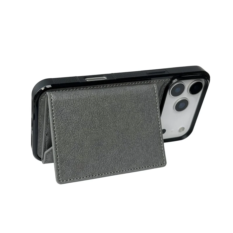 For iPhone 17 Pro Max Case Card Bag Kickstand TPU + PU Phone Cover - Grey