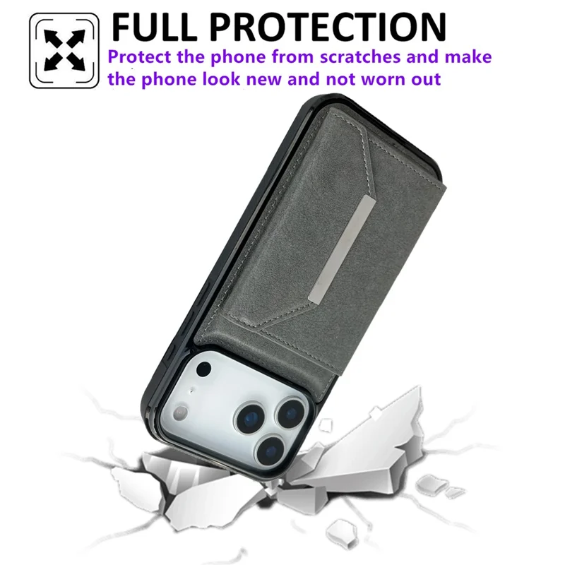 For iPhone 17 Pro Max Case Card Bag Kickstand TPU + PU Phone Cover - Grey