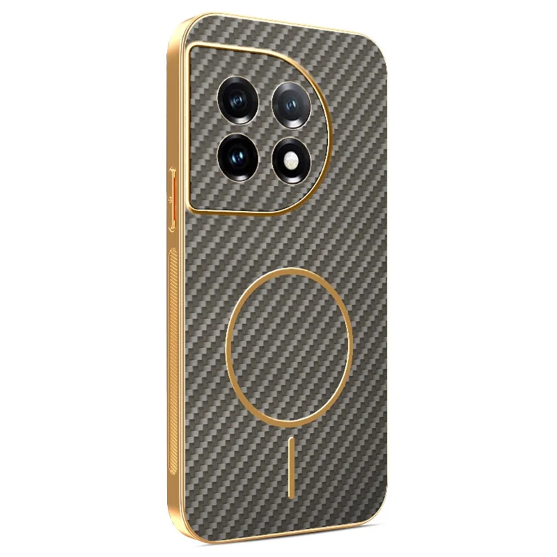 For OnePlus 11 5G  /  11 Pro 5G Phone Case Carbon Fiber Textured Electroplated TPU Back Cover - Coffee