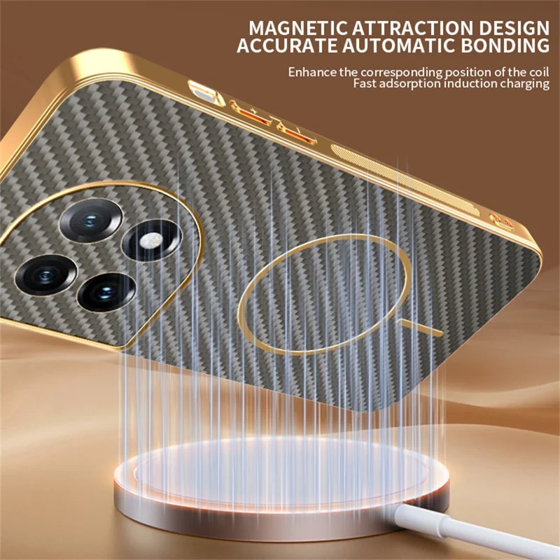 For OnePlus 11 5G  /  11 Pro 5G Phone Case Carbon Fiber Textured Electroplated TPU Back Cover - Coffee