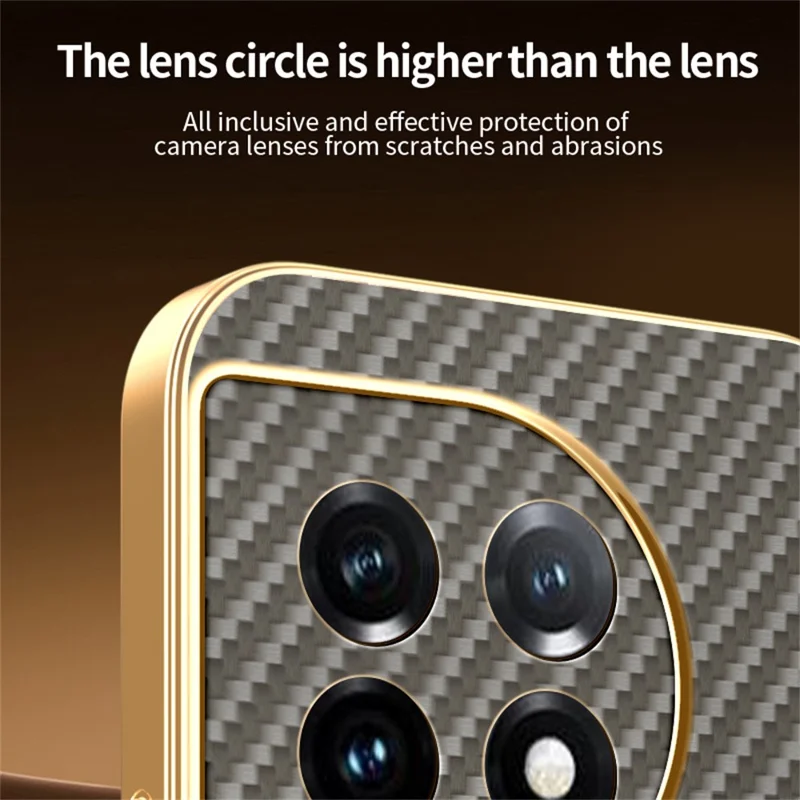 For OnePlus 11 5G  /  11 Pro 5G Phone Case Carbon Fiber Textured Electroplated TPU Back Cover - Coffee