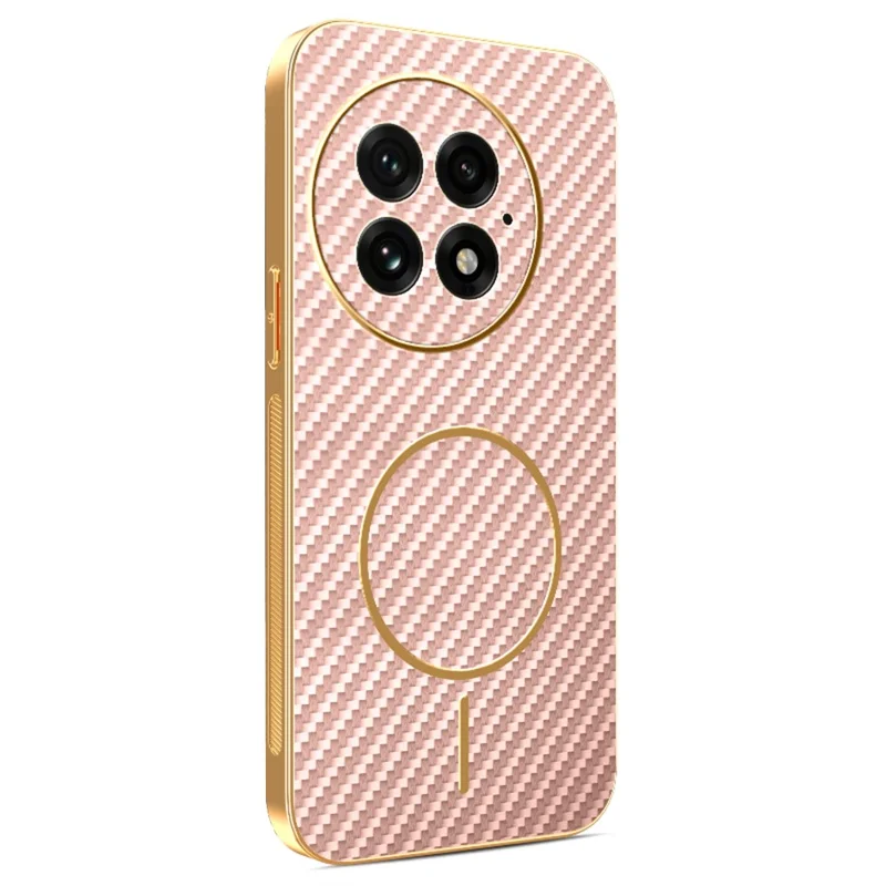 For OnePlus 13 Phone Case Carbon Fiber Textured Electroplated TPU Back Cover - Pink