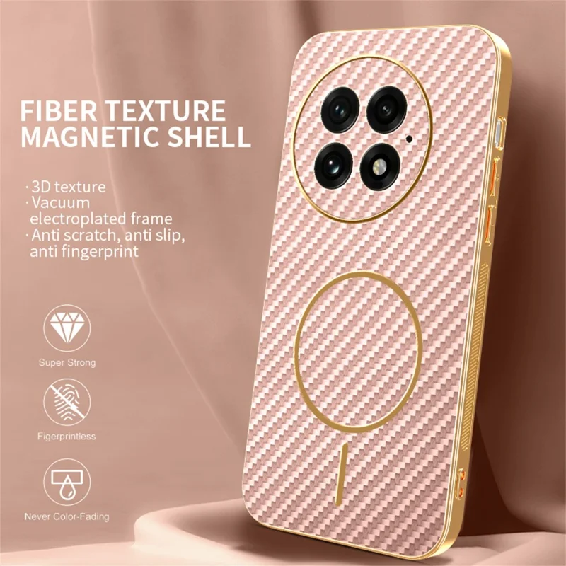 For OnePlus 13 Phone Case Carbon Fiber Textured Electroplated TPU Back Cover - Pink