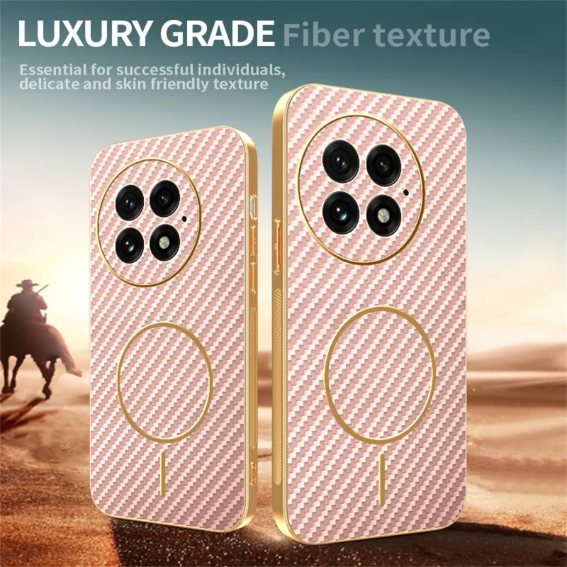 For OnePlus 13 Phone Case Carbon Fiber Textured Electroplated TPU Back Cover - Pink