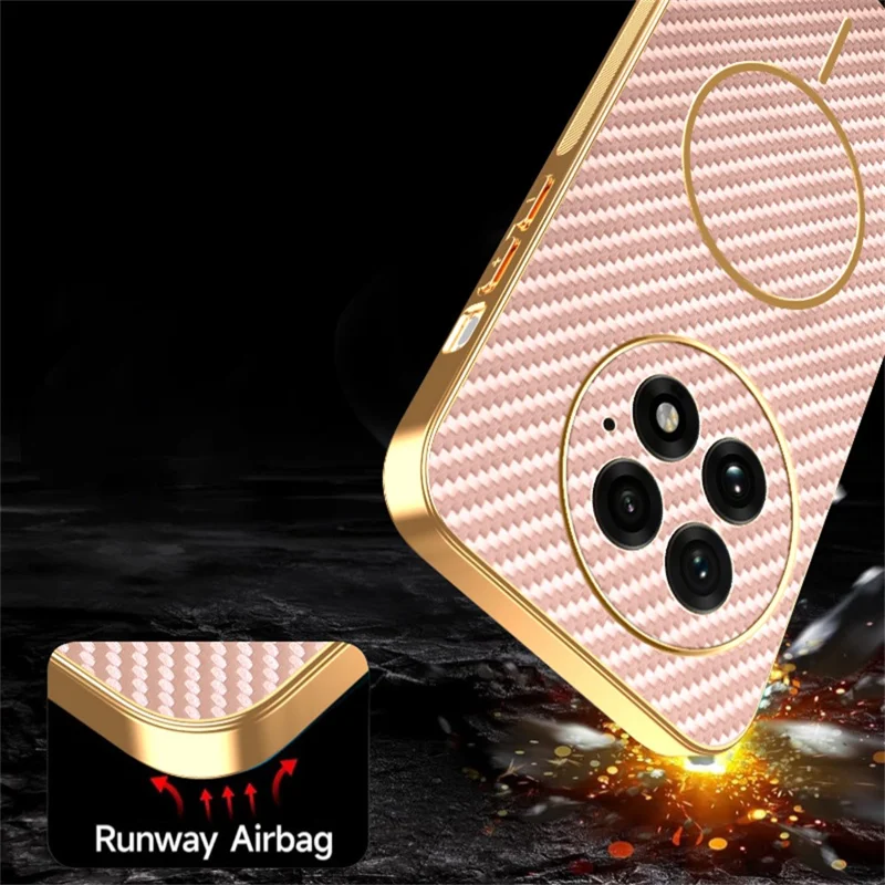 For OnePlus 13 Phone Case Carbon Fiber Textured Electroplated TPU Back Cover - Pink
