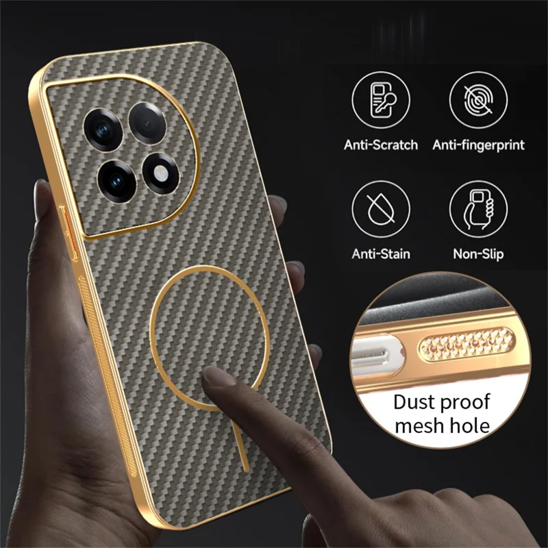 For OnePlus Ace 2 5G  /  11R 5G Phone Case Carbon Fiber Textured Electroplated TPU Back Cover - Coffee