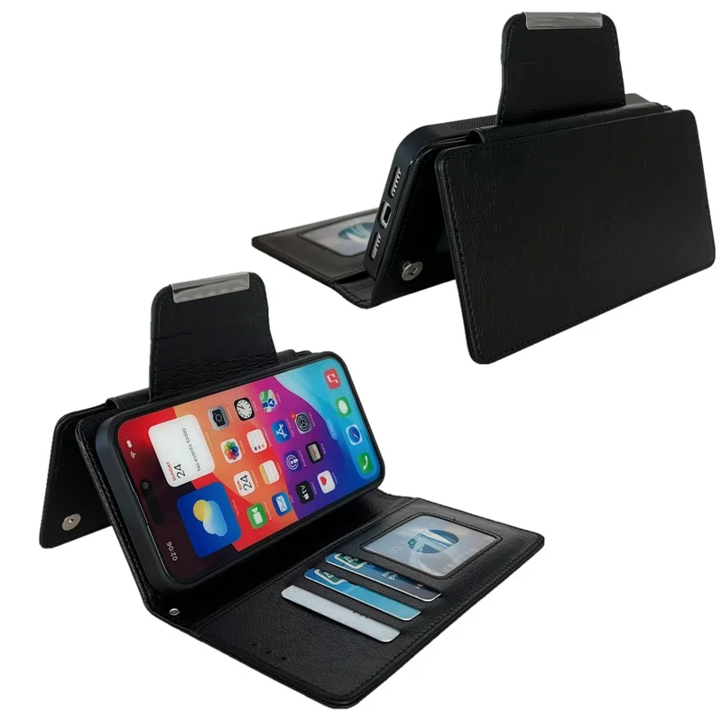 Voor iPhone 17 Pro Max Hoesje Afneembaar 2 in 1 Magnetische Sluiting PU Leren Portemonnee Hoesje - Zwart