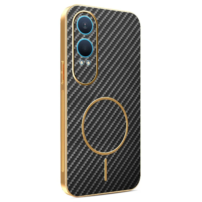 For OnePlus Nord CE4 Lite 5G Phone Case Carbon Fiber Textured Electroplated TPU Back Cover - Black