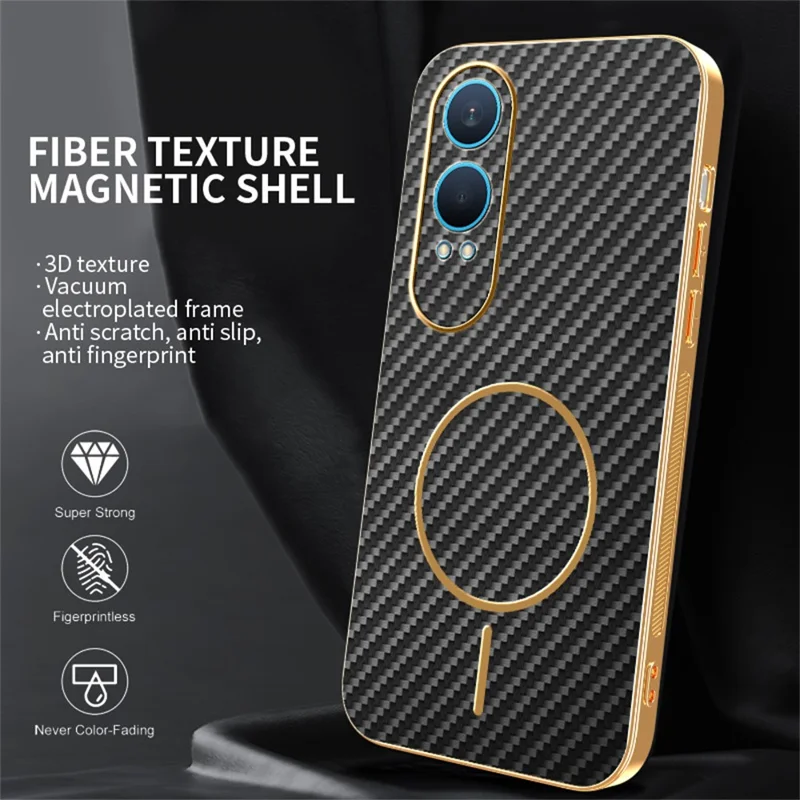 For OnePlus Nord CE4 Lite 5G Phone Case Carbon Fiber Textured Electroplated TPU Back Cover - Black