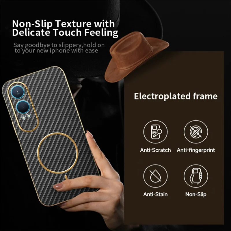 For OnePlus Nord CE4 Lite 5G Phone Case Carbon Fiber Textured Electroplated TPU Back Cover - Black