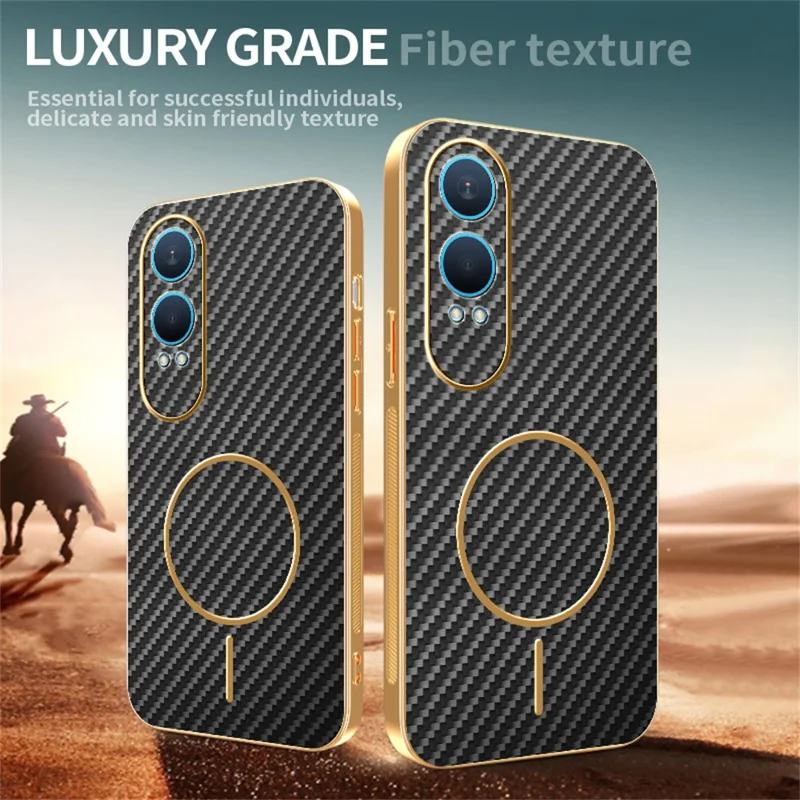For OnePlus Nord CE4 Lite 5G Phone Case Carbon Fiber Textured Electroplated TPU Back Cover - Black