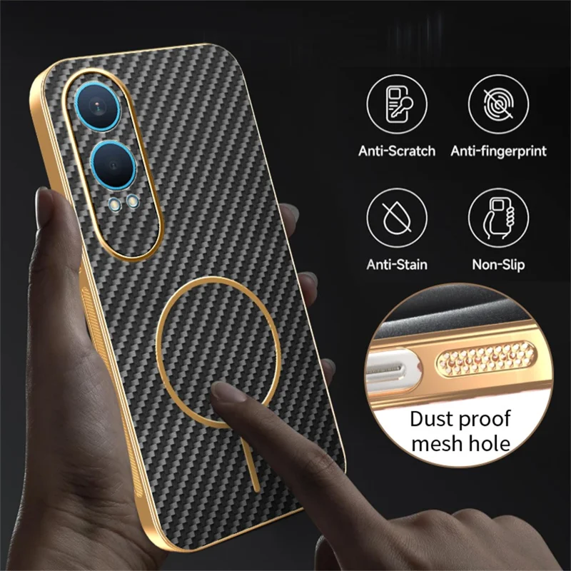 For OnePlus Nord CE4 Lite 5G Phone Case Carbon Fiber Textured Electroplated TPU Back Cover - Black