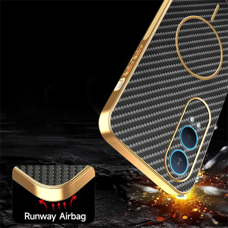 For OnePlus Nord CE4 Lite 5G Phone Case Carbon Fiber Textured Electroplated TPU Back Cover - Black