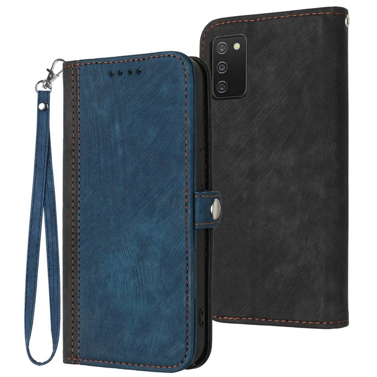 YX0020 Para Samsung Galaxy A03s (166.5 x 75.98 x 9.14 Mm) Case de Teléfono de Soporte, Cubierta de Tapa de Cuero PU Completamente Envuelta en Doble Capa Con Correa - Zafiro