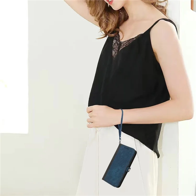 YX0020 Para Samsung Galaxy A03s (166.5 x 75.98 x 9.14 Mm) Case de Teléfono de Soporte, Cubierta de Tapa de Cuero PU Completamente Envuelta en Doble Capa Con Correa - Zafiro