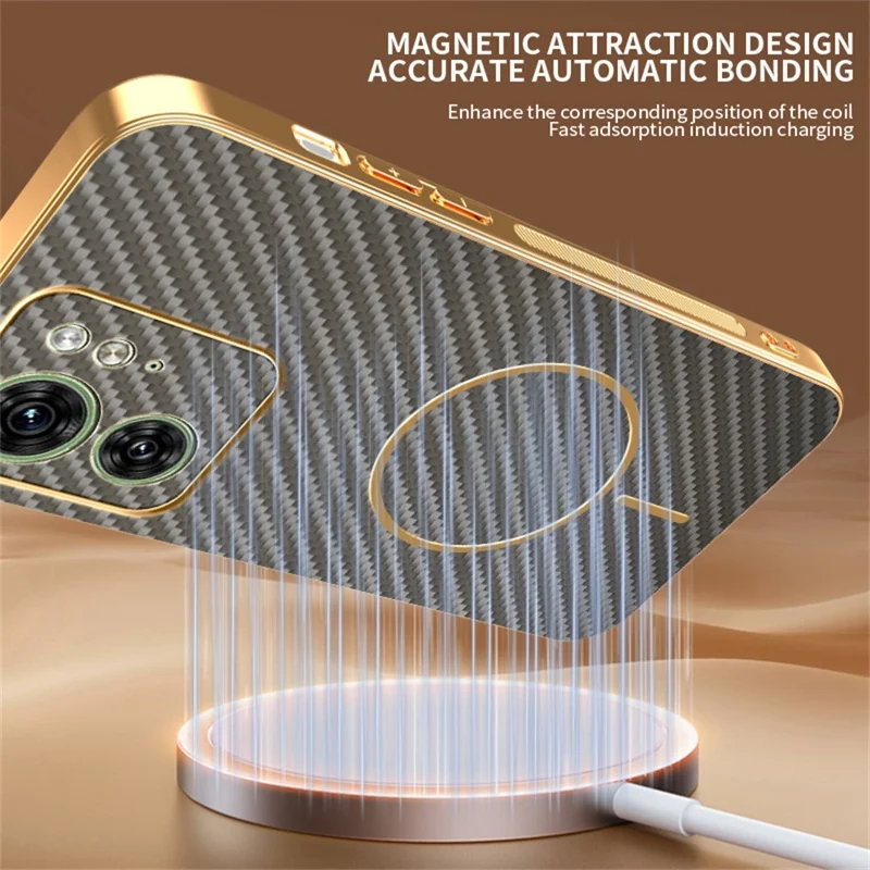 Motorola Edge 40 5G / Edge (2023) 5G Handyhülle Kohlefaser-Textur Elektroplattierte TPU-Rückabdeckung - Kaffee