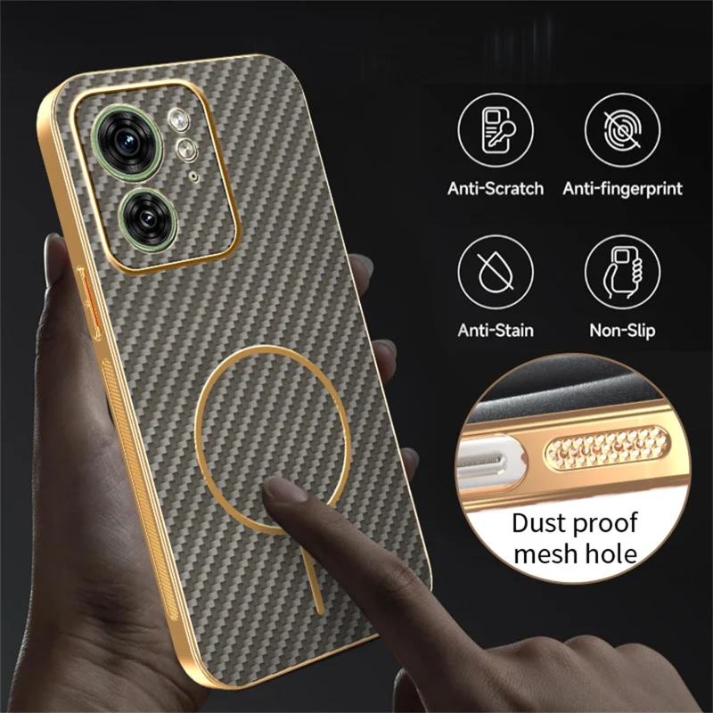 Motorola Edge 40 5G / Edge (2023) 5G Handyhülle Kohlefaser-Textur Elektroplattierte TPU-Rückabdeckung - Kaffee