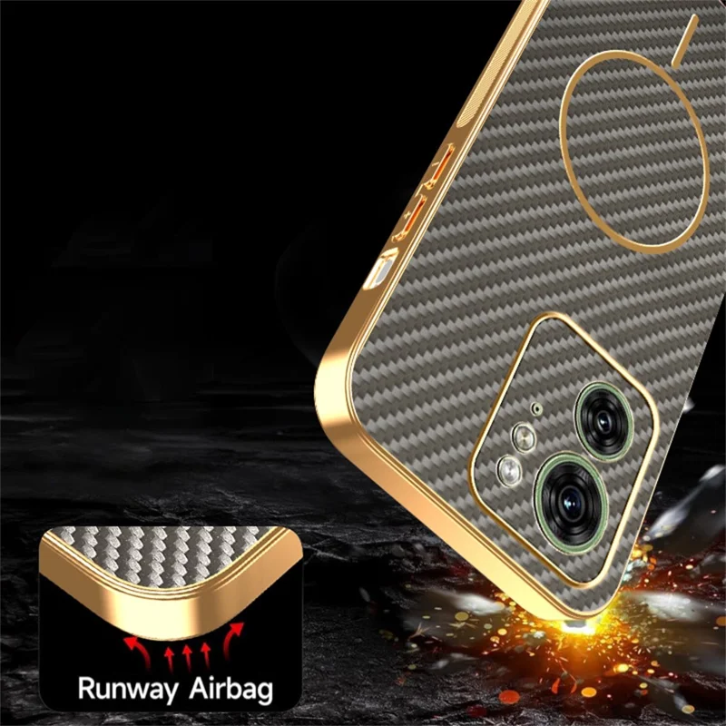 Motorola Edge 40 5G / Edge (2023) 5G Handyhülle Kohlefaser-Textur Elektroplattierte TPU-Rückabdeckung - Kaffee