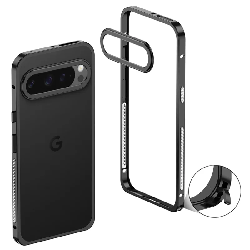 For Google Pixel 10 Pro XL Bumper Cases Metal Frame Heat Dissipation Cover with Lens Protector - Black