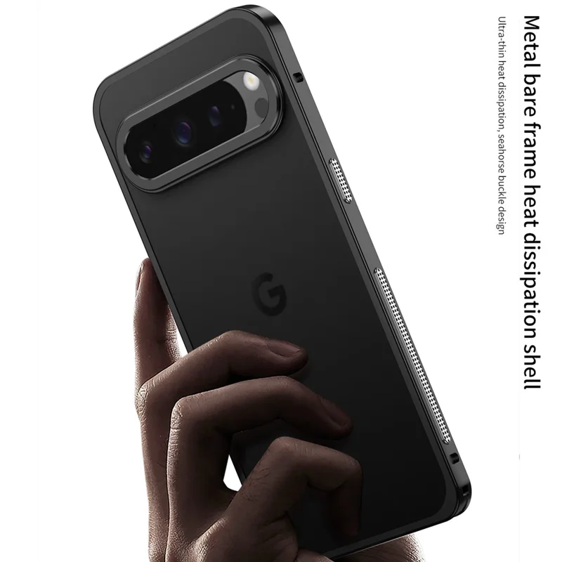 For Google Pixel 10 Pro XL Bumper Cases Metal Frame Heat Dissipation Cover with Lens Protector - Black