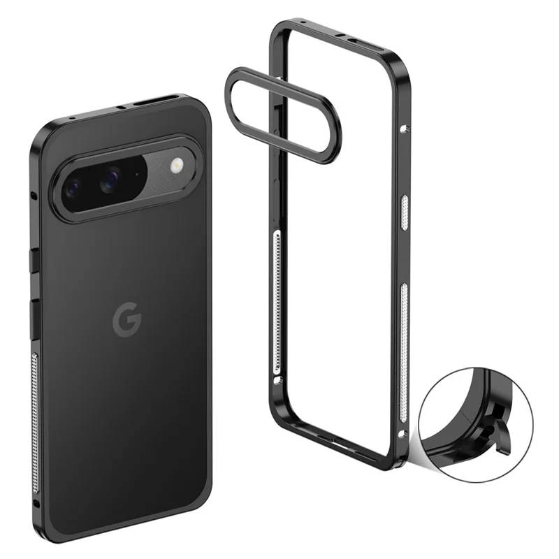 For Google Pixel 10 / 10 Pro Bumper Cases Metal Frame Heat Dissipation Cover with Lens Protector - Black