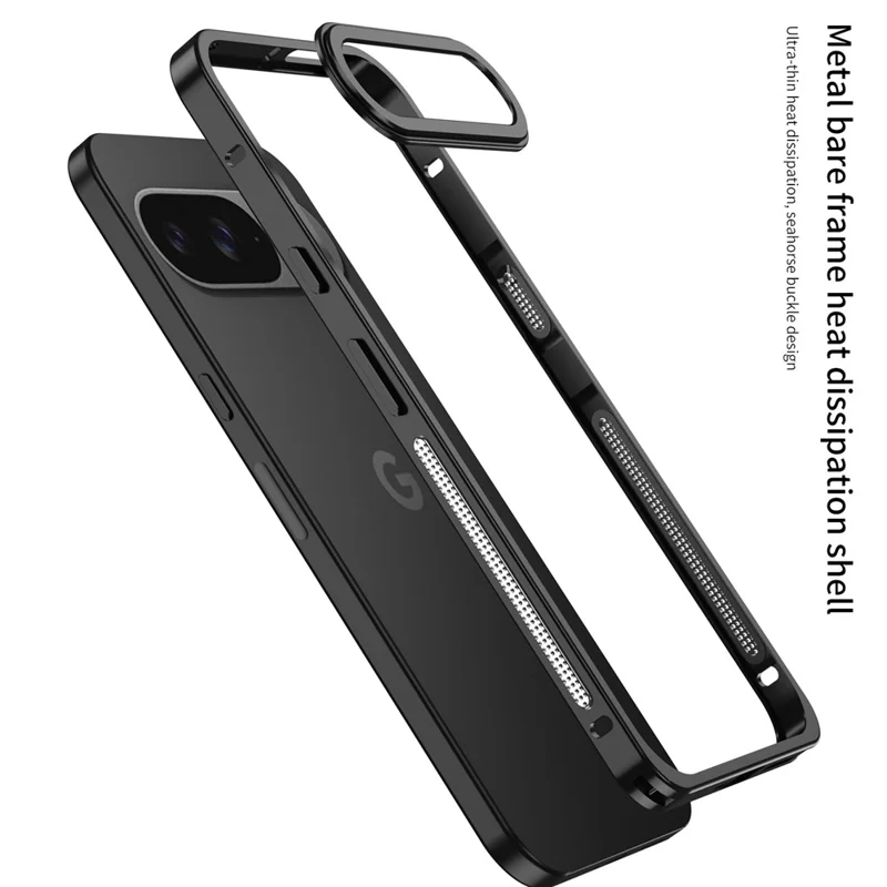 For Google Pixel 10 / 10 Pro Bumper Cases Metal Frame Heat Dissipation Cover with Lens Protector - Black