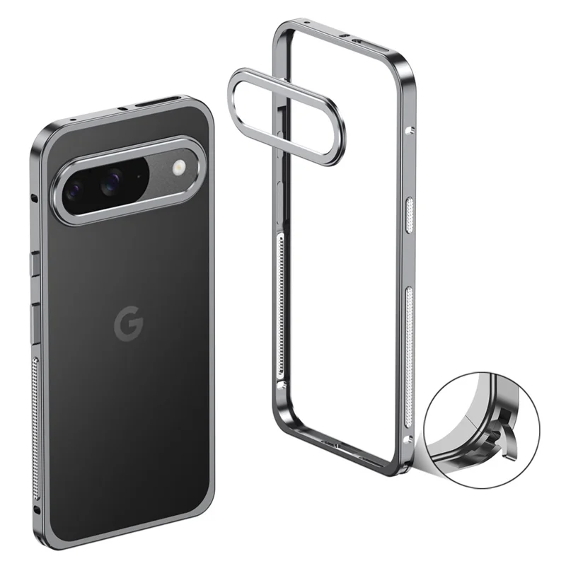 For Google Pixel 10 / 10 Pro Bumper Cases Metal Frame Heat Dissipation Cover with Lens Protector - Grey