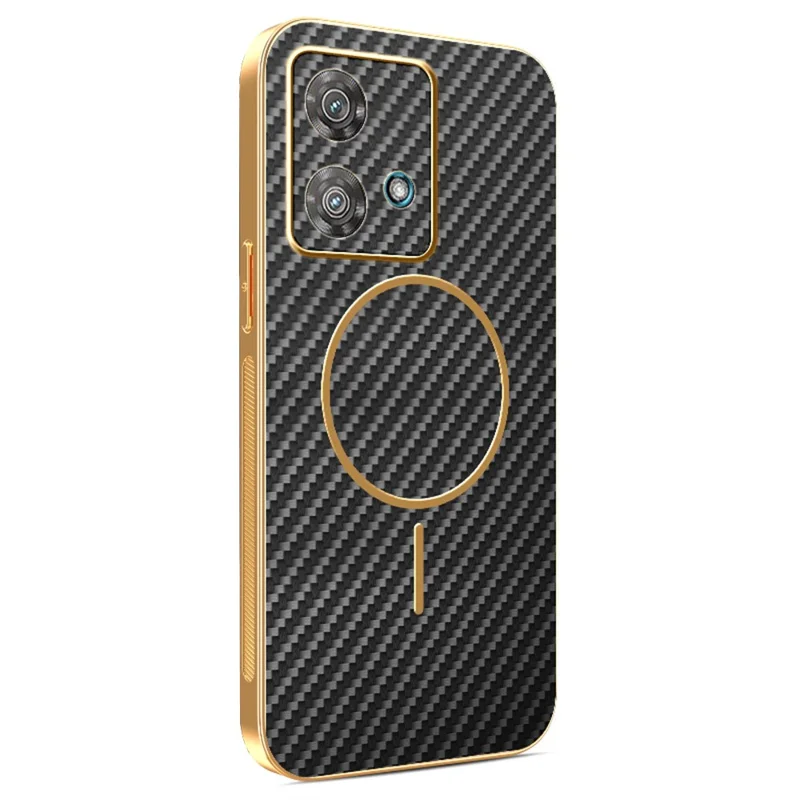 For Motorola Edge 40 Neo 5G Phone Case Carbon Fiber Textured Electroplated TPU Back Cover - Black