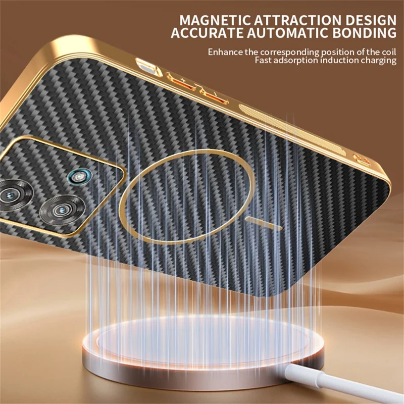 For Motorola Edge 40 Neo 5G Phone Case Carbon Fiber Textured Electroplated TPU Back Cover - Black