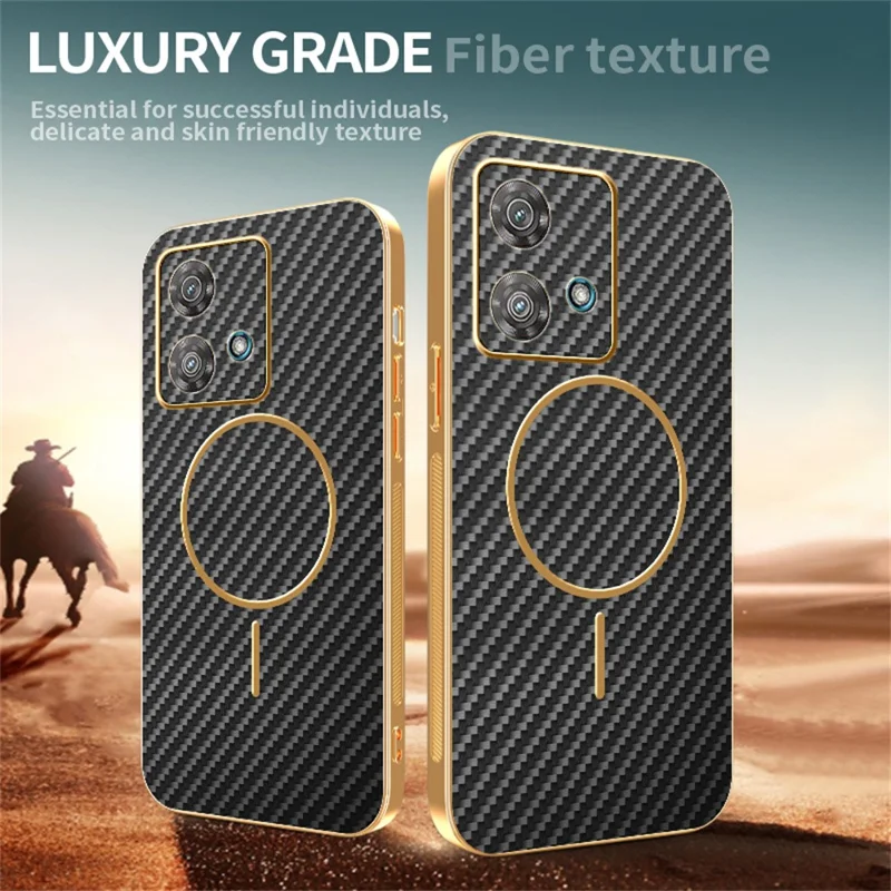 For Motorola Edge 40 Neo 5G Phone Case Carbon Fiber Textured Electroplated TPU Back Cover - Black