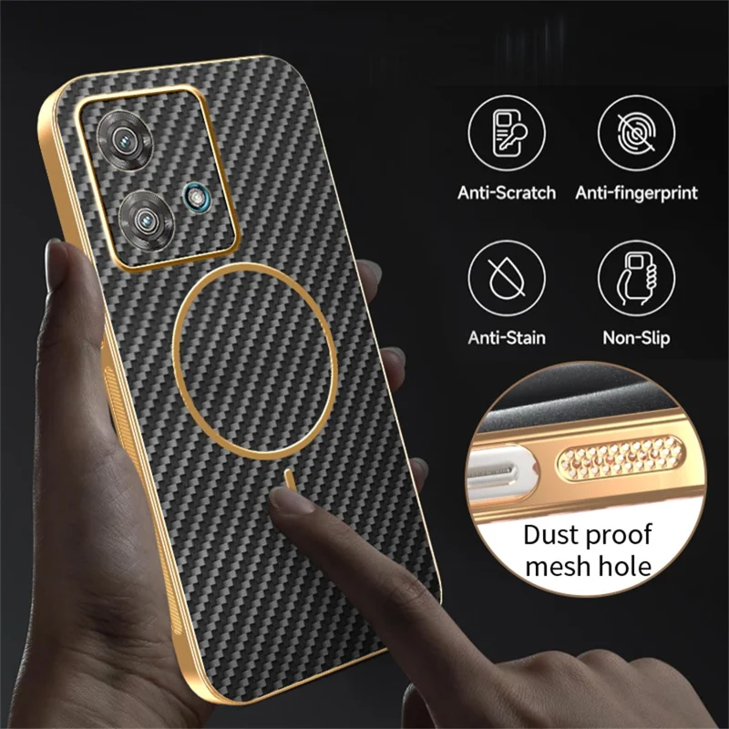 For Motorola Edge 40 Neo 5G Phone Case Carbon Fiber Textured Electroplated TPU Back Cover - Black