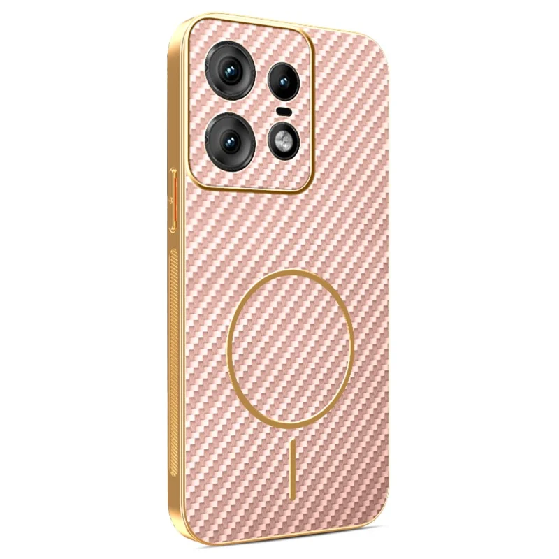 For Motorola Edge 50 Pro 5G Phone Case Carbon Fiber Textured Electroplated TPU Back Cover - Pink