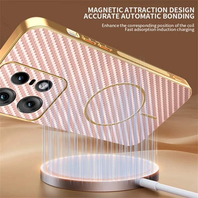 For Motorola Edge 50 Pro 5G Phone Case Carbon Fiber Textured Electroplated TPU Back Cover - Pink