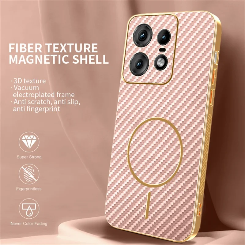 For Motorola Edge 50 Pro 5G Phone Case Carbon Fiber Textured Electroplated TPU Back Cover - Pink