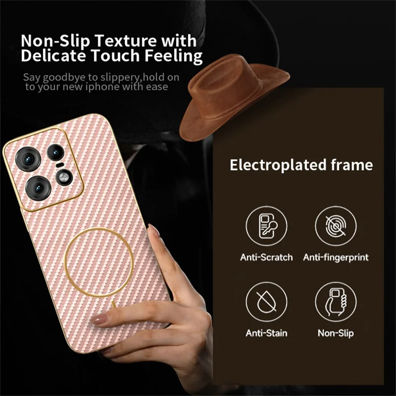 For Motorola Edge 50 Pro 5G Phone Case Carbon Fiber Textured Electroplated TPU Back Cover - Pink