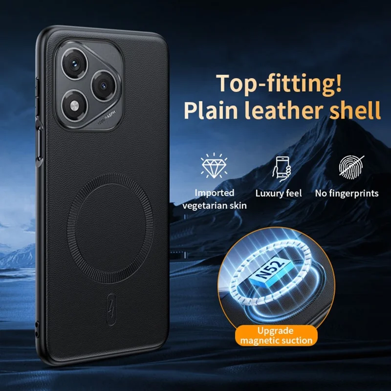 For Honor 400 Lite 5G Magnetic Case Leather Coated TPU + PC Phone Cover - Black