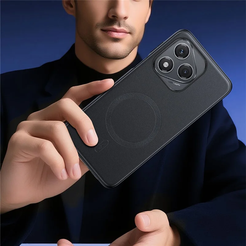 For Honor 400 Lite 5G Magnetic Case Leather Coated TPU + PC Phone Cover - Black