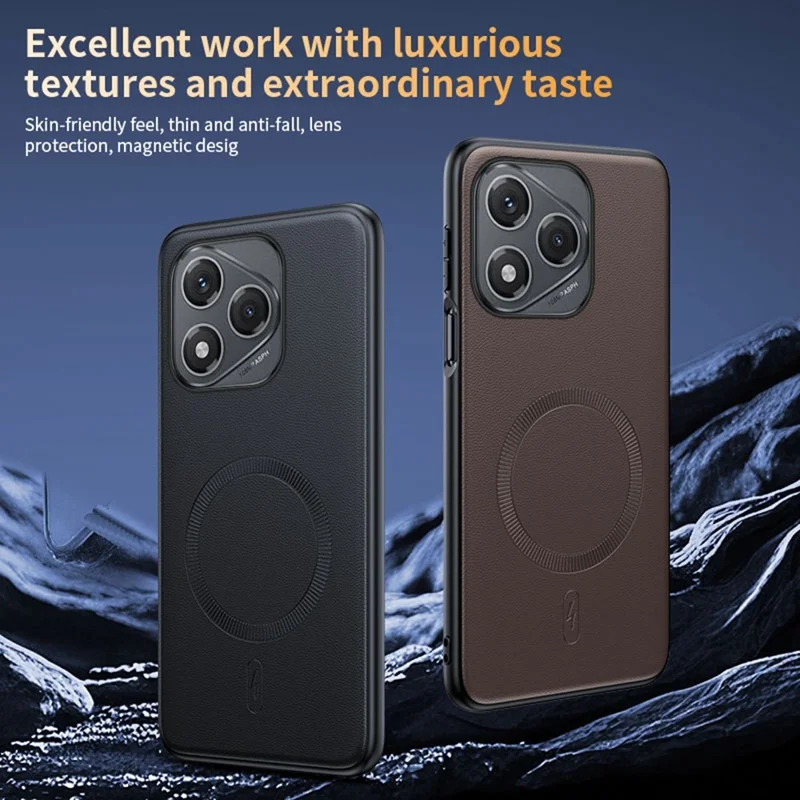 For Honor 400 Lite 5G Magnetic Case Leather Coated TPU + PC Phone Cover - Black