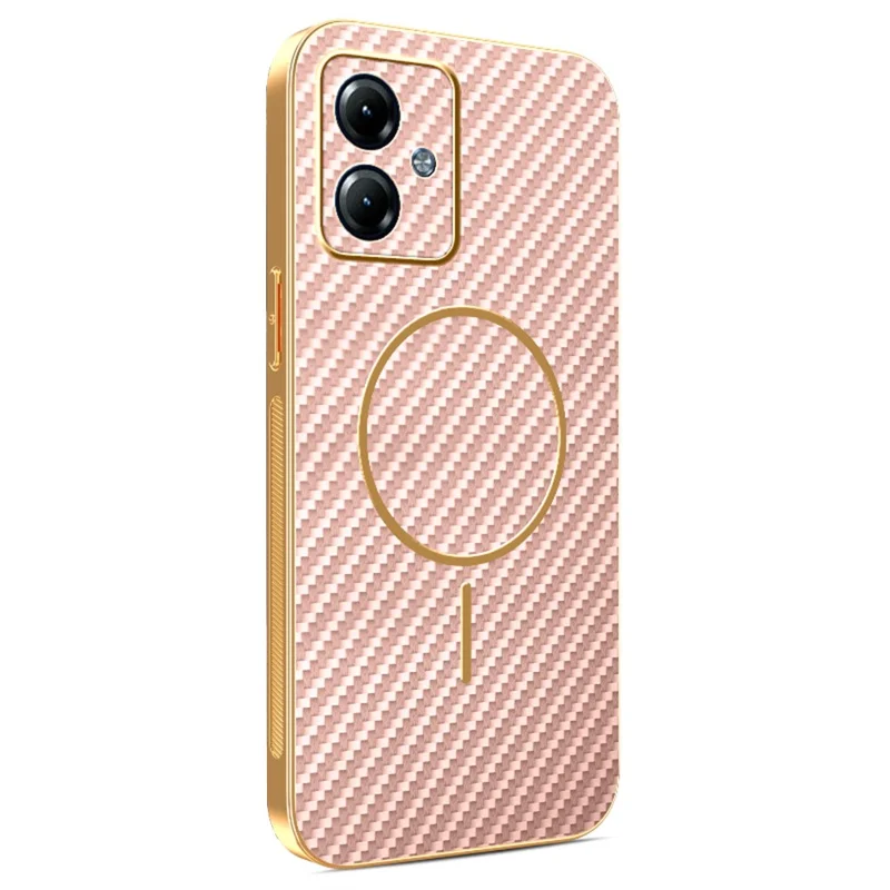 For Motorola Moto G14 4G Phone Case Carbon Fiber Textured Electroplated TPU Back Cover - Pink