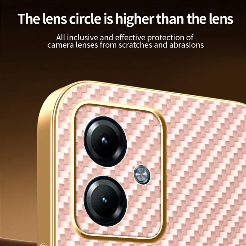 For Motorola Moto G14 4G Phone Case Carbon Fiber Textured Electroplated TPU Back Cover - Pink